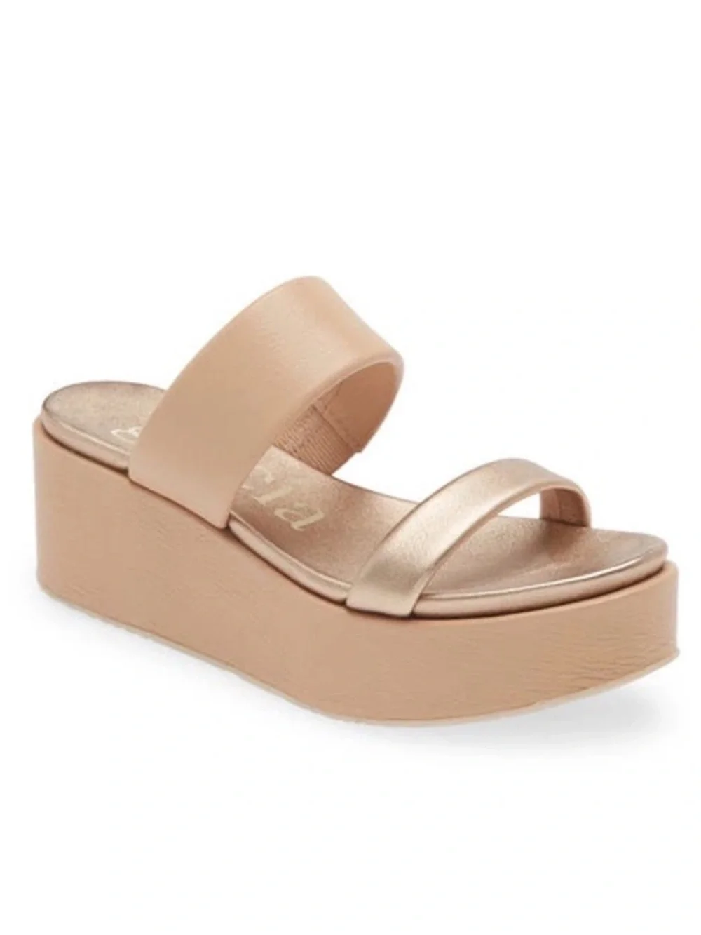 PEDRO GARCIA NEIVA PLATFORM WEDGE SLIDE SANDAL NUDE METAL size 37 US 7 like new